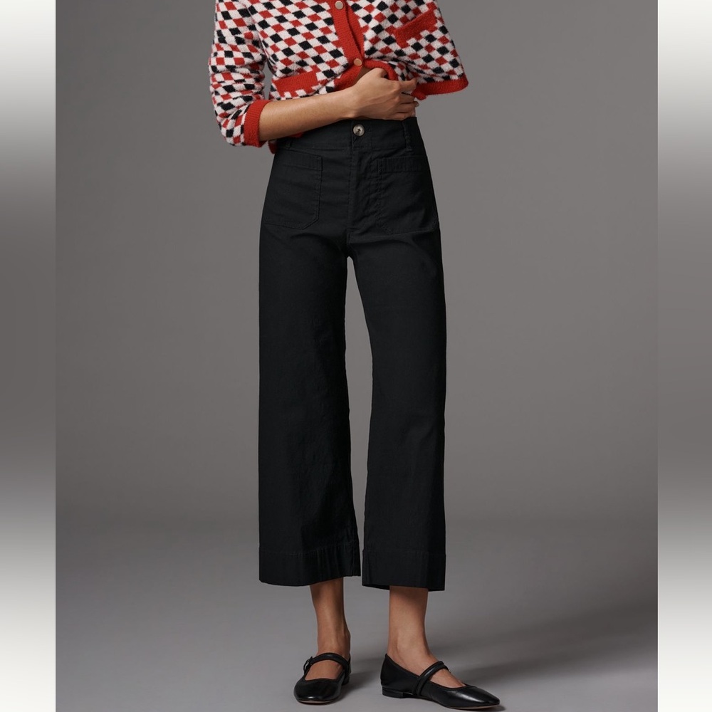 Colette Magic Fabric Wide Leg Cropped Pants Anthropologie Maeve Black size 32